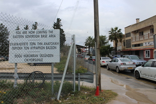 Sign at the frontier with TRNC saying: You are now leaving the Eastern Sovereign Base Area