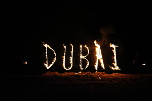 Dubai desert safari with a sign on fire